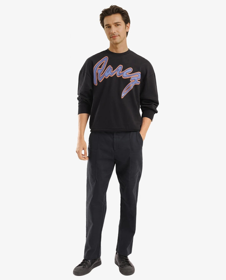 Rare Rabbit Men's Mabel Black Cotton Printed Oversized Fit Full Sleeve Crew Neck Sweatshirt