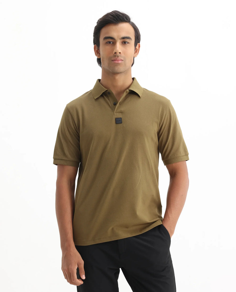 Rare Rabbit Men's Mabe Light Green Cotton Plain Regular Fit Half Sleeve Polo