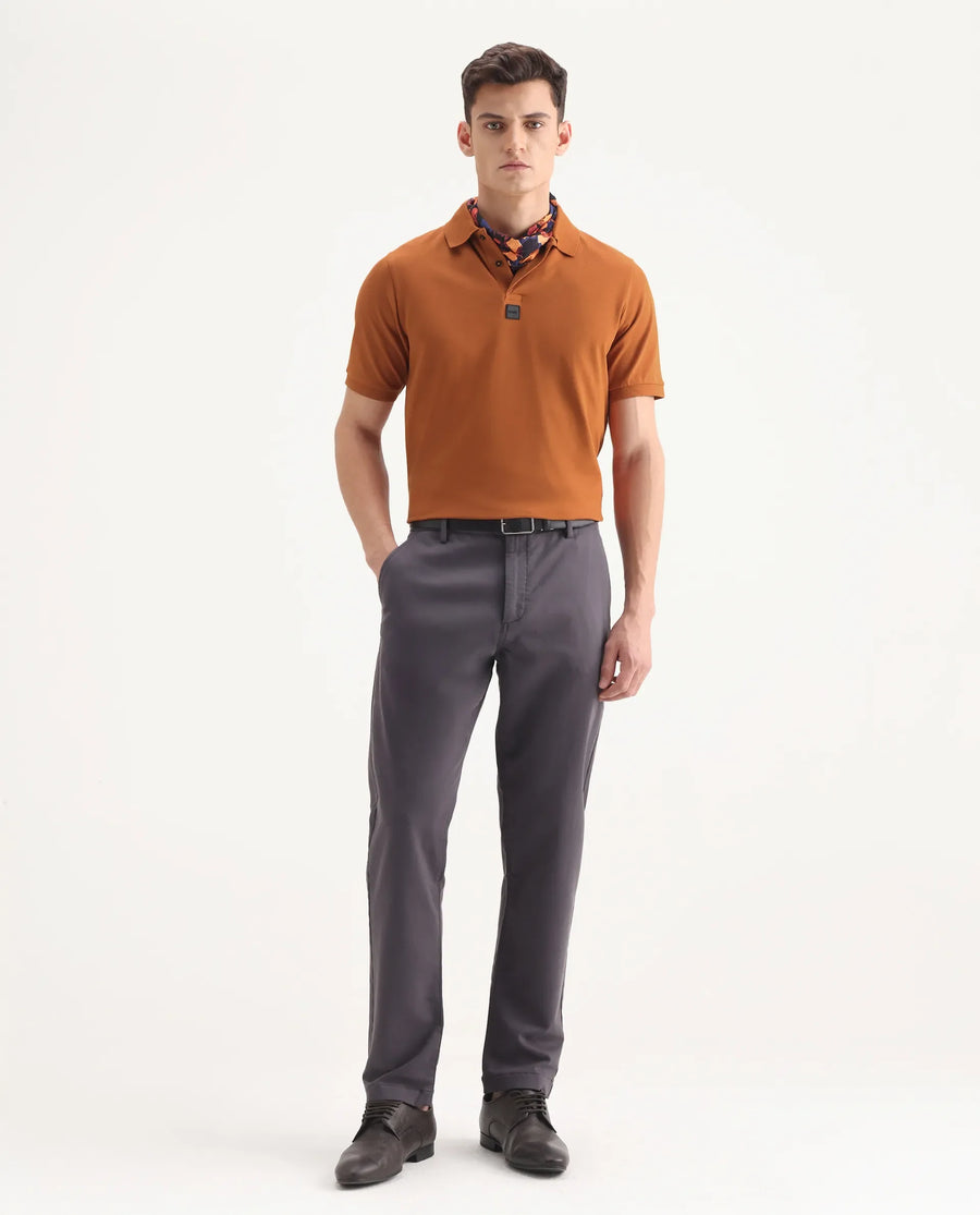 Rare Rabbit Men's Mabe Orange Cotton Plain Regular Fit Half Sleeve Polo