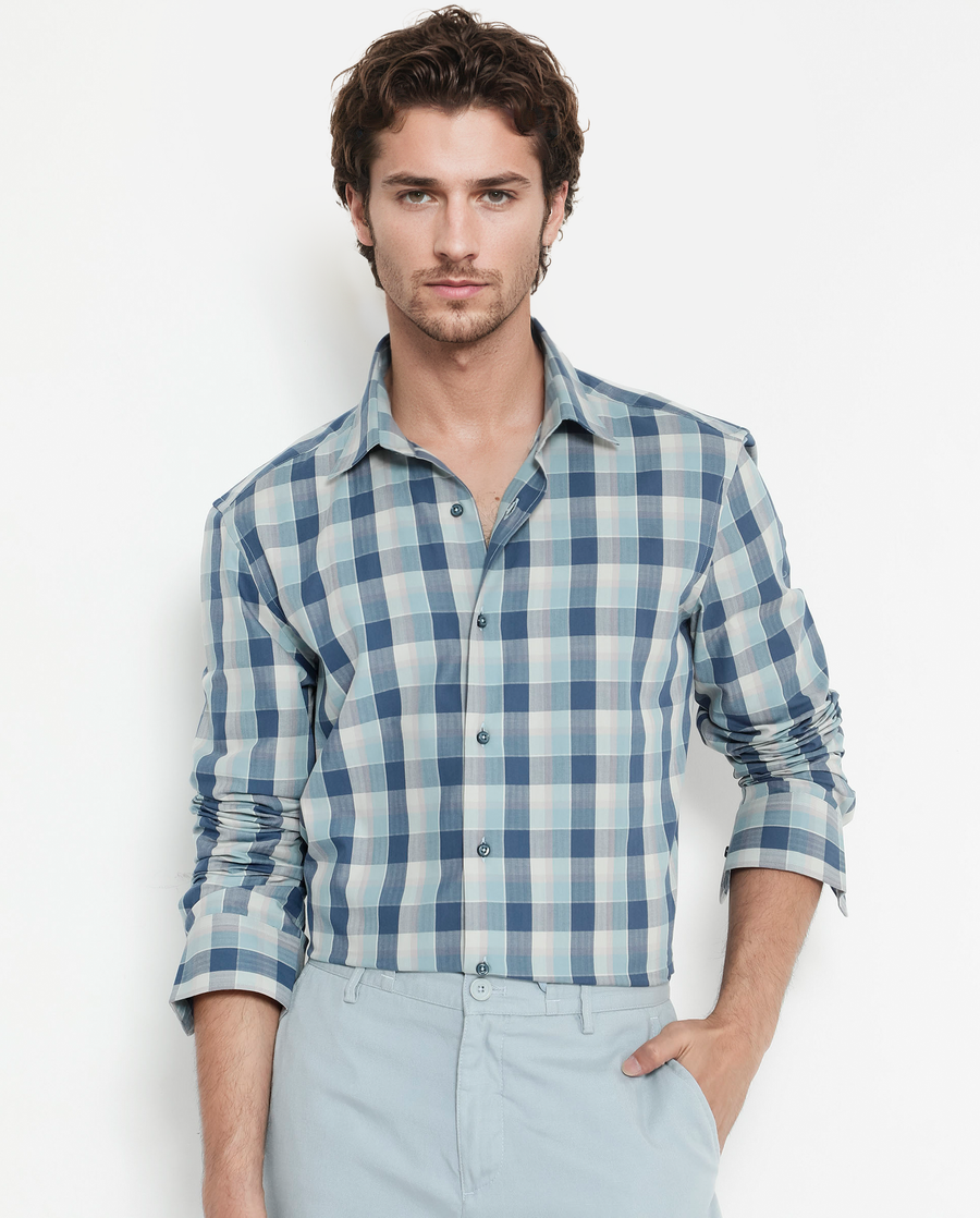Rare Rabbit Men's Cotton Checked Print Regular Fit Full Sleeve Collared Shirt