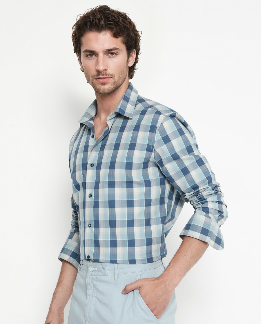 Rare Rabbit Men's Cotton Checked Print Regular Fit Full Sleeve Collared Shirt