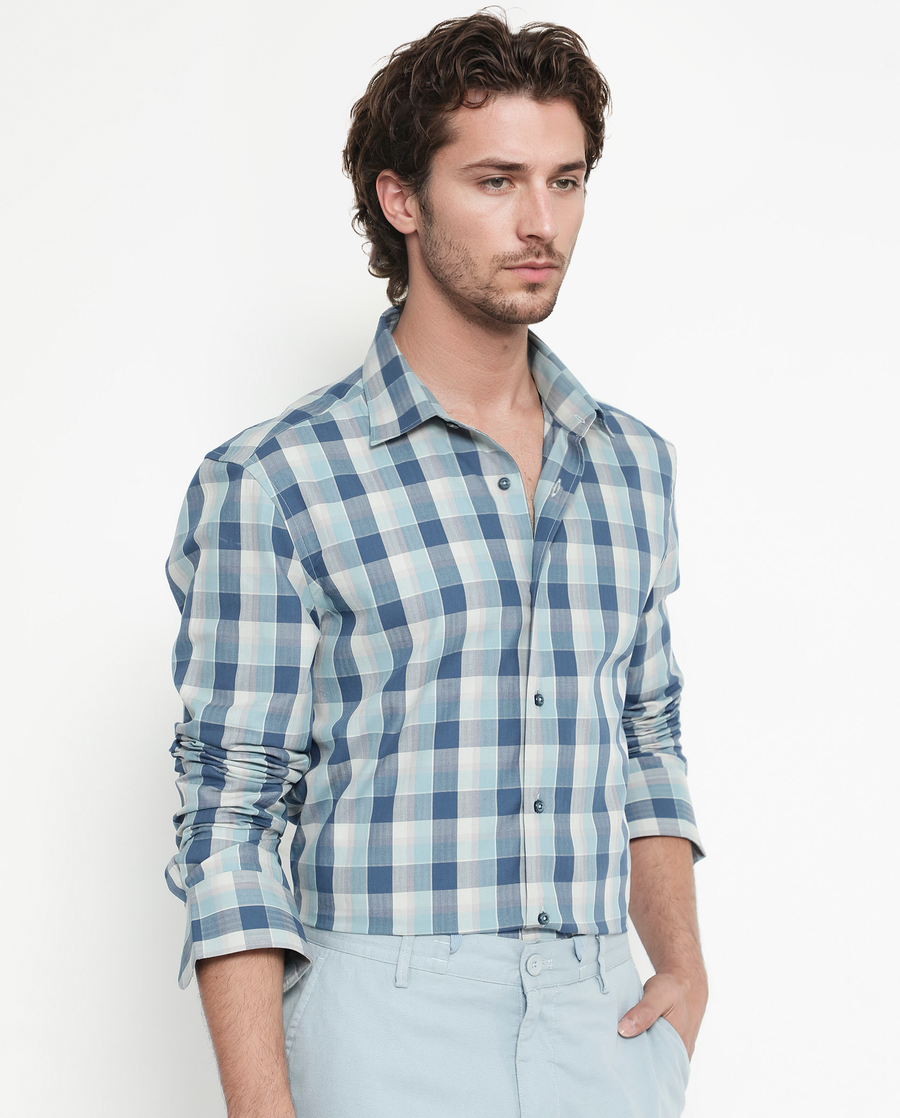 Rare Rabbit Men's Cotton Checked Print Regular Fit Full Sleeve Collared Shirt