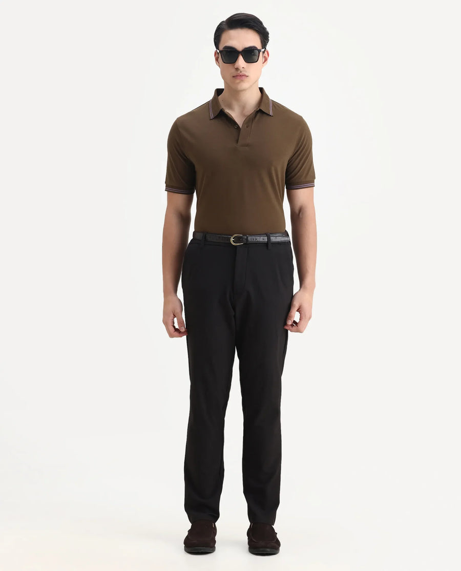 Rare Rabbit Men's Mace Olive Cotton Blend Plain Regular Fit Half Sleeve Polo