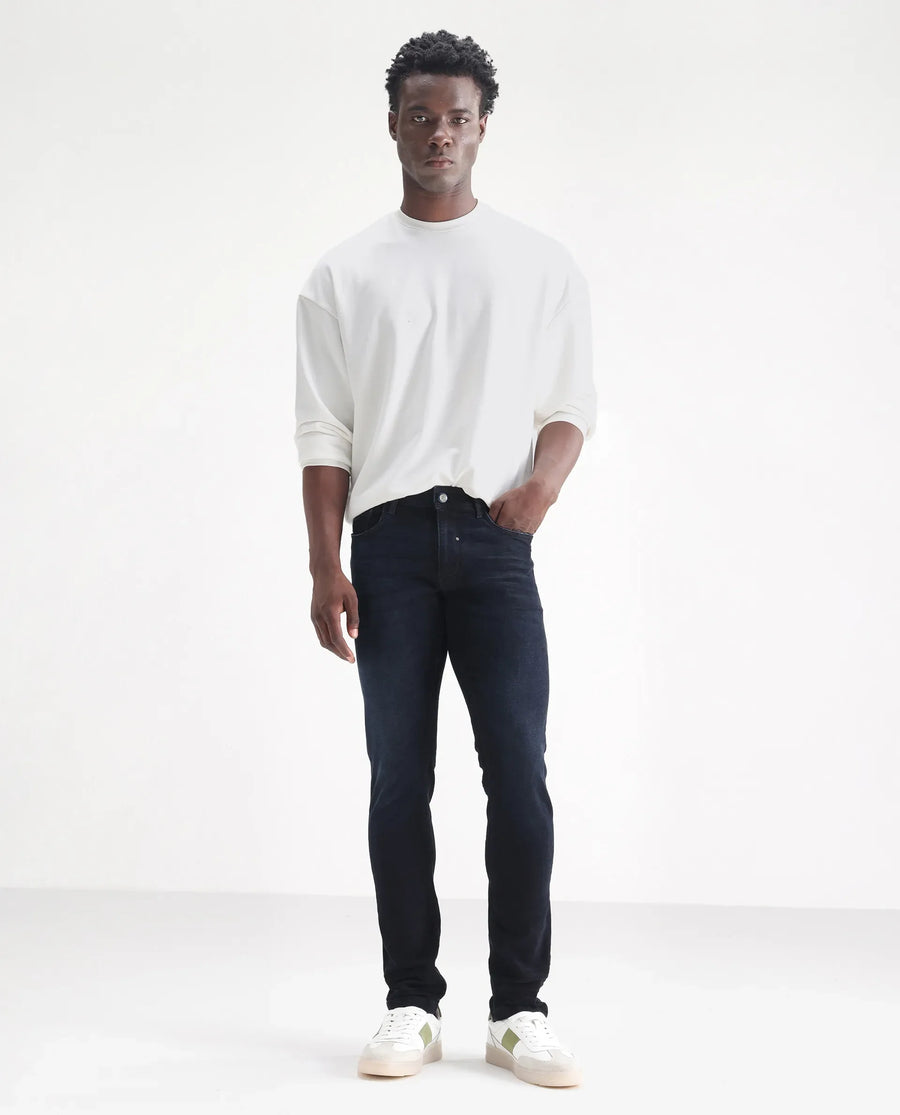 Rare Rabbit Men's Macher Dark Navy Cotton Plain Hawk Slim Fit Jeans