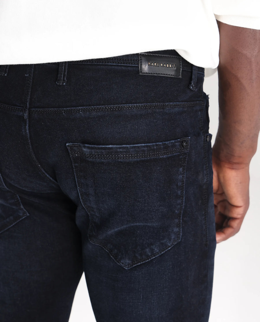 Rare Rabbit Men's Macher Dark Navy Cotton Plain Hawk Slim Fit Jeans