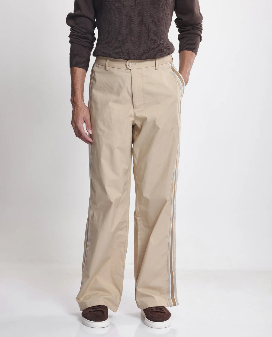 Rare Rabbit Men's Macon Beige Cotton Plain Baggy Fit Track Pant