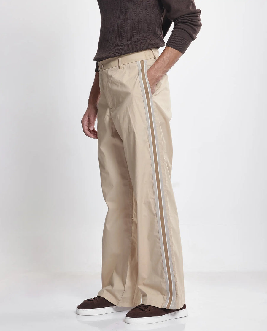 Rare Rabbit Men's Macon Beige Cotton Plain Baggy Fit Track Pant