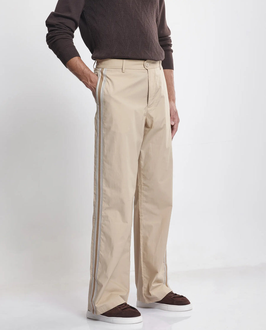Rare Rabbit Men's Macon Beige Cotton Plain Baggy Fit Track Pant