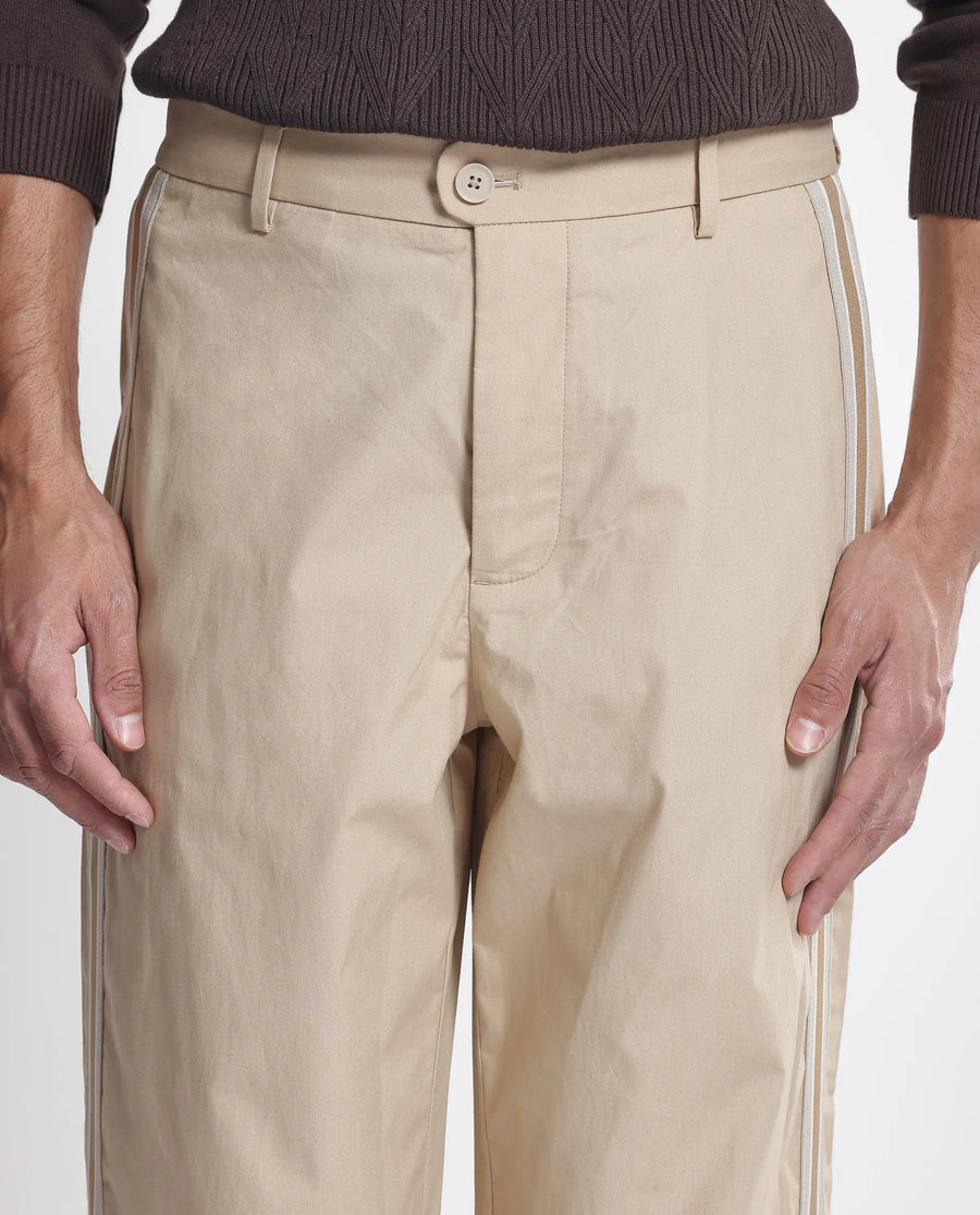 Rare Rabbit Men's Macon Beige Cotton Plain Baggy Fit Track Pant