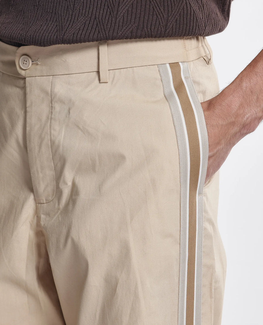 Rare Rabbit Men's Macon Beige Cotton Plain Baggy Fit Track Pant