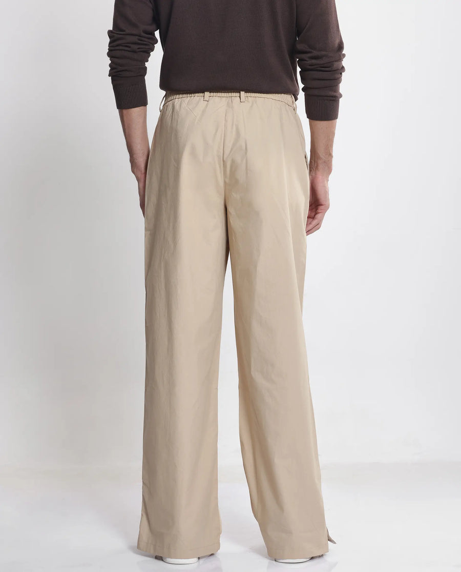 Rare Rabbit Men's Macon Beige Cotton Plain Baggy Fit Track Pant