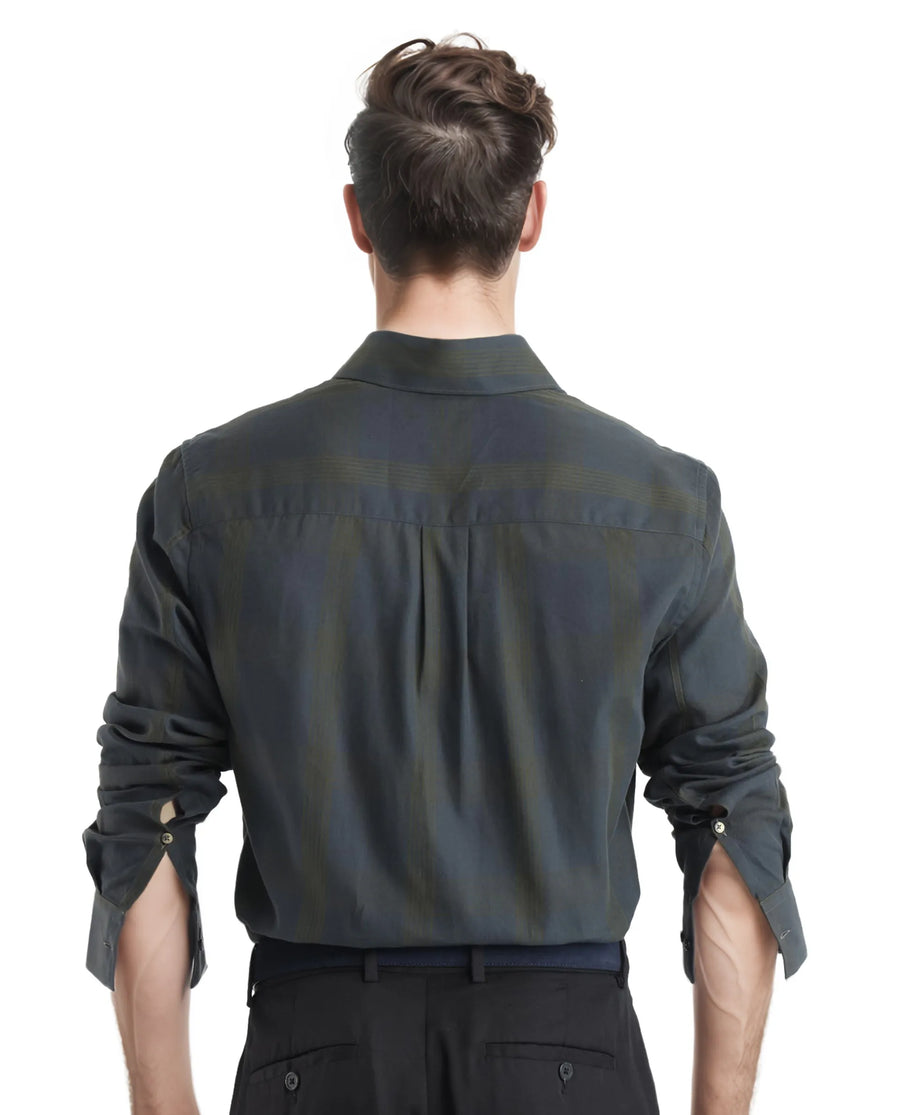 Rare Rabbit Men's Magone Dark Green Cotton Checked Print Regular Fit Full Sleeve Collared Shirt