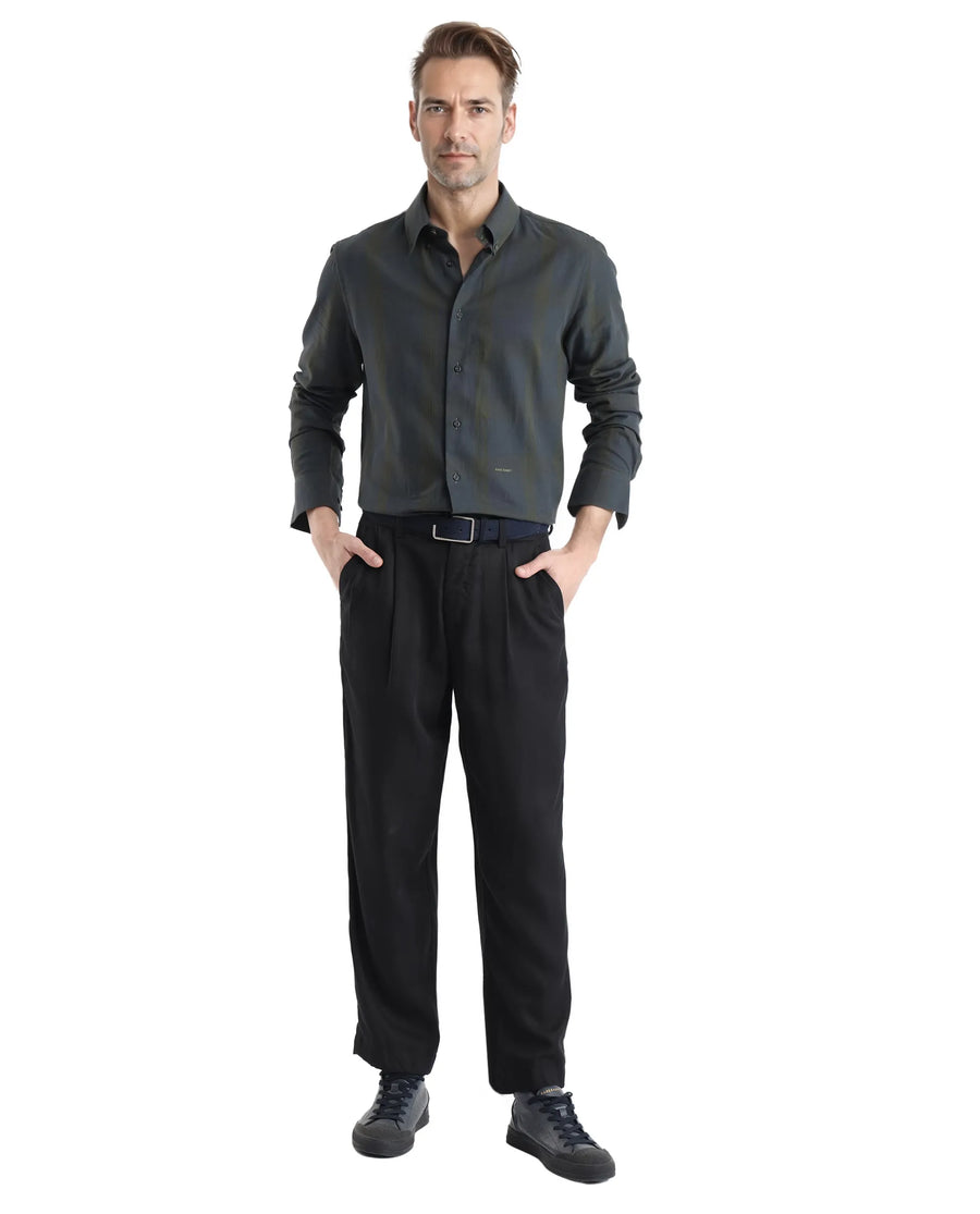 Rare Rabbit Men's Magone Dark Green Cotton Checked Print Regular Fit Full Sleeve Collared Shirt