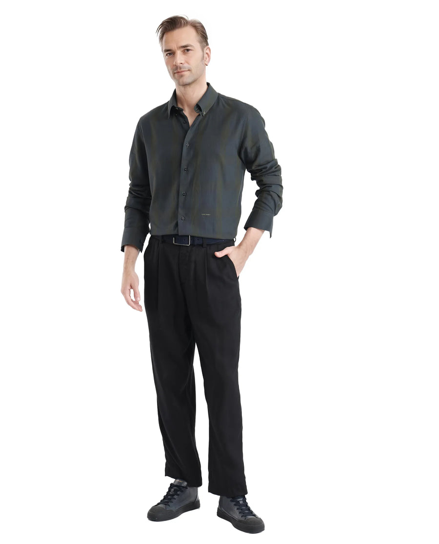 Rare Rabbit Men's Magone Dark Green Cotton Checked Print Regular Fit Full Sleeve Collared Shirt