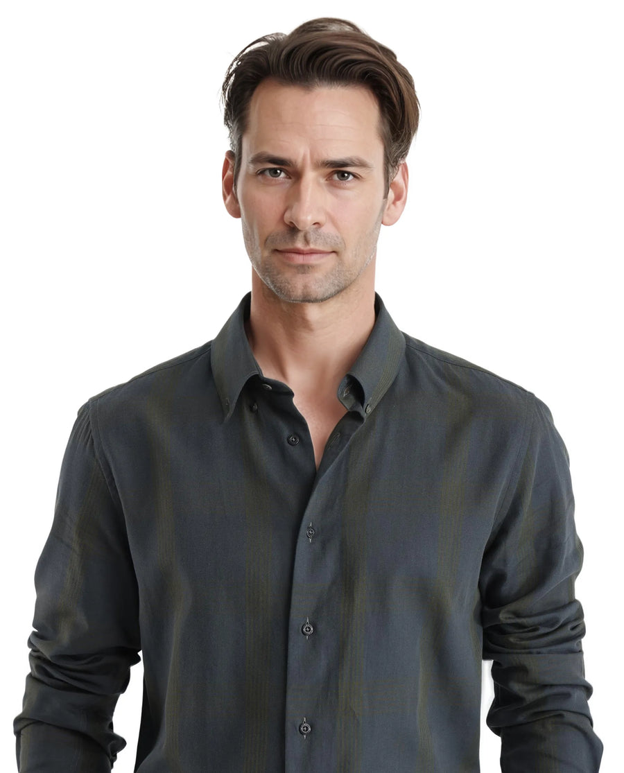 Rare Rabbit Men's Magone Dark Green Cotton Checked Print Regular Fit Full Sleeve Collared Shirt
