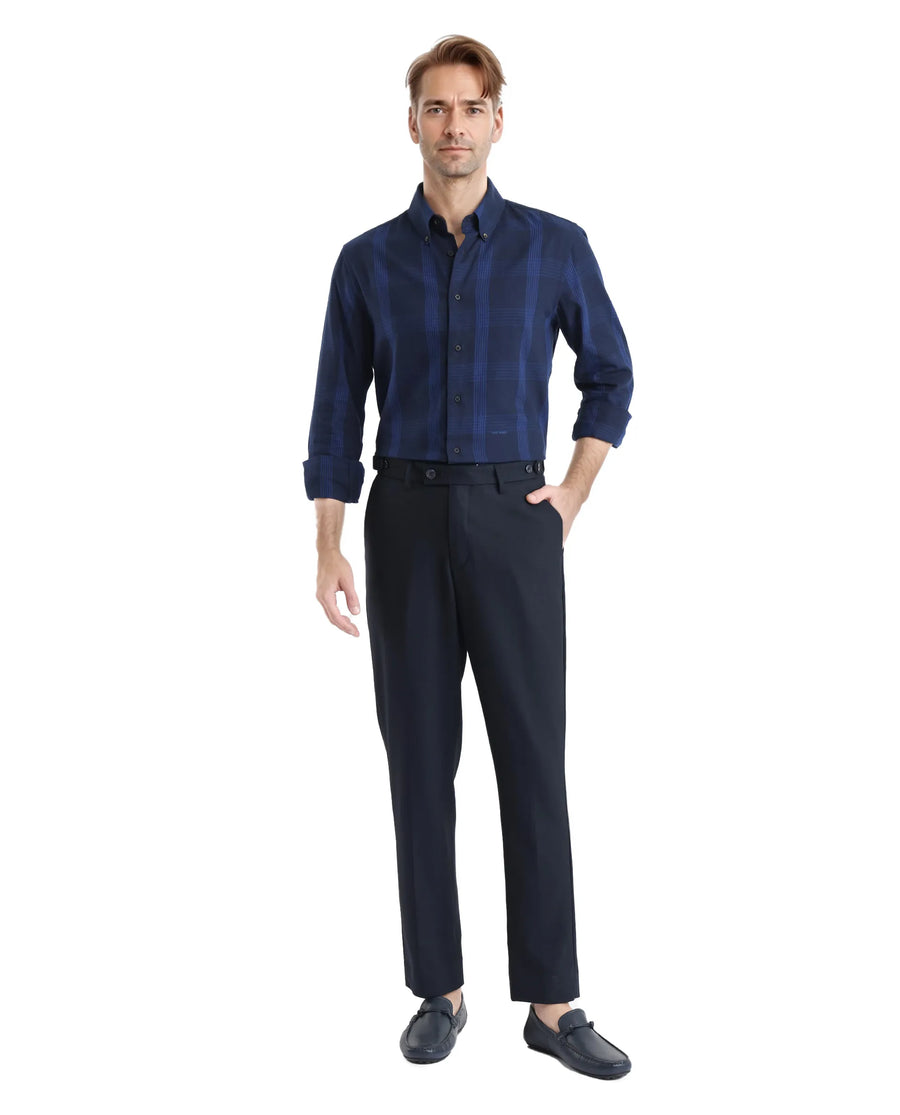 Rare Rabbit Men's Magone Navy Checked Print Regular Fit Full Sleeve Collared Shirt