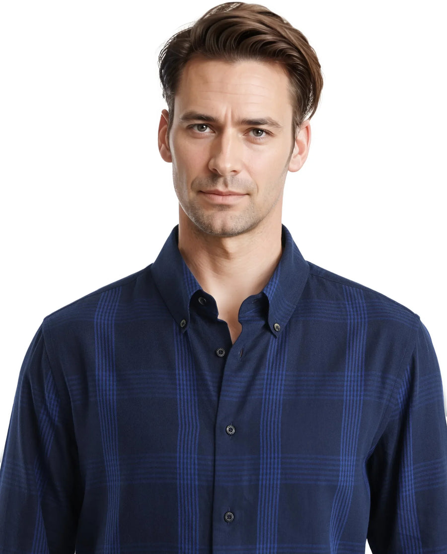 Rare Rabbit Men's Magone Navy Checked Print Regular Fit Full Sleeve Collared Shirt