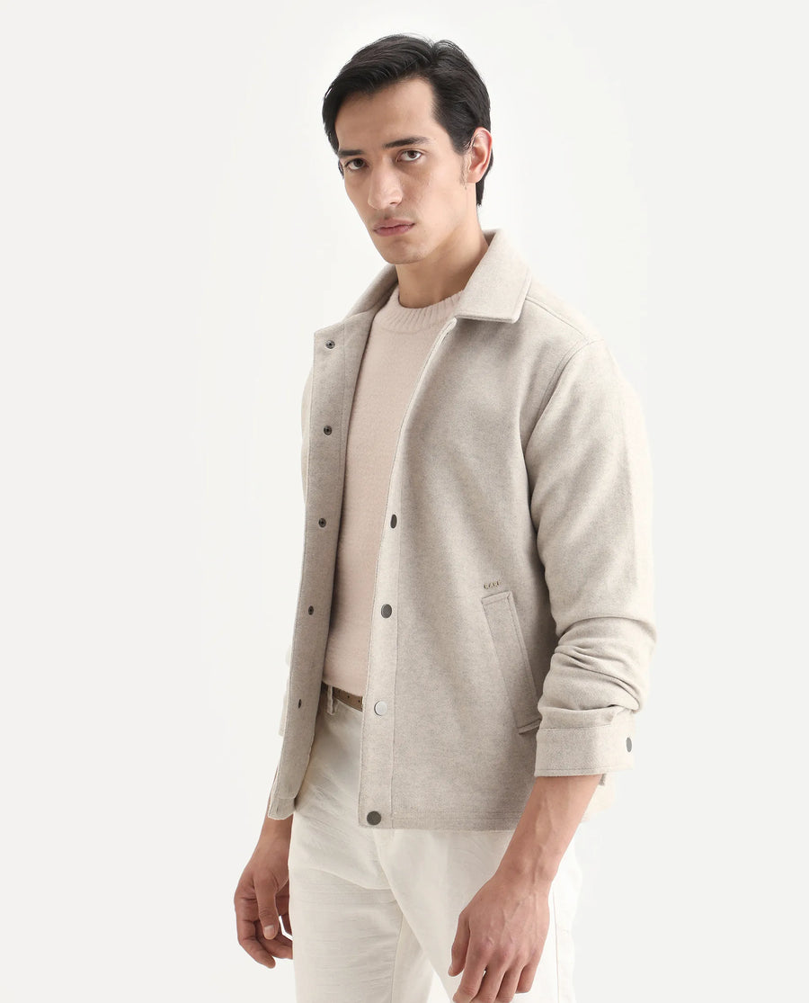 Rare Rabbit Men's Mahu Brown Polyester Fabric Spread Collar Regular Fit Plain Jacket