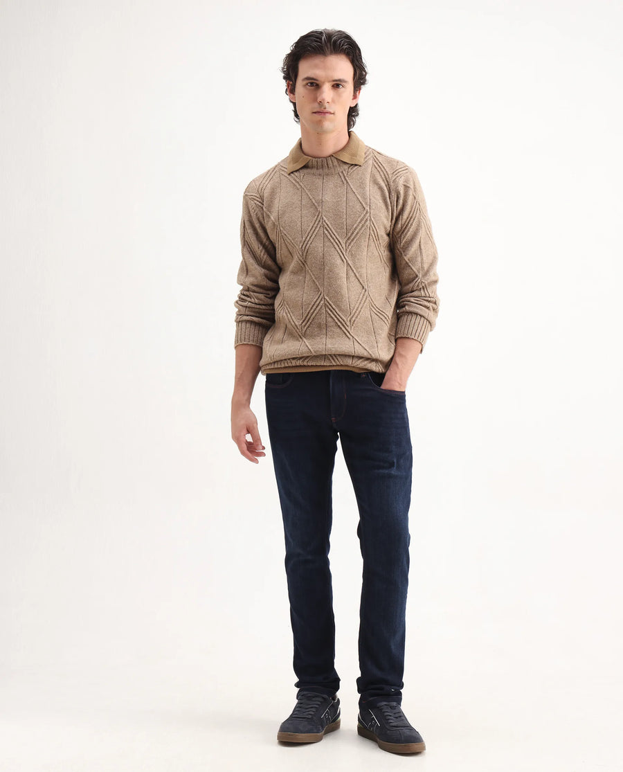 Rare Rabbit Men's Maiden Dark Blue Cotton Blend Plain Hawk Slim Fit Jeans