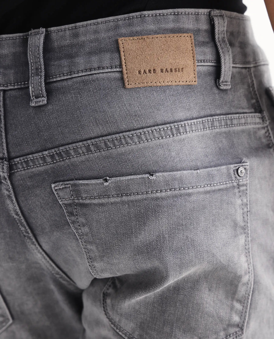 Rare Rabbit Men's Mainz Light Grey Cotton Blend Plain Hawk Slim Fit Jeans