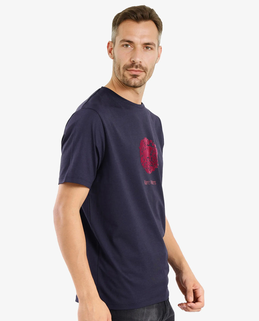 Rare Rabbit Men's Make Navy Cotton Graphic Print Regular Fit Half Sleeve Crew Neck T-Shirt