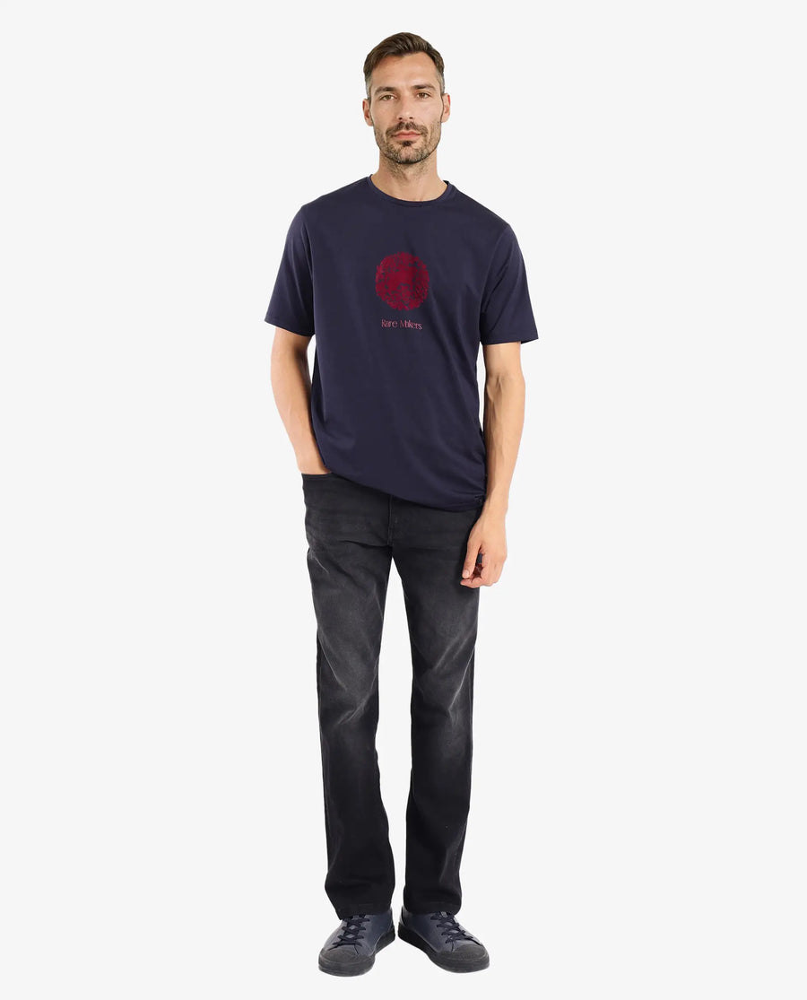 Rare Rabbit Men's Make Navy Cotton Graphic Print Regular Fit Half Sleeve Crew Neck T-Shirt
