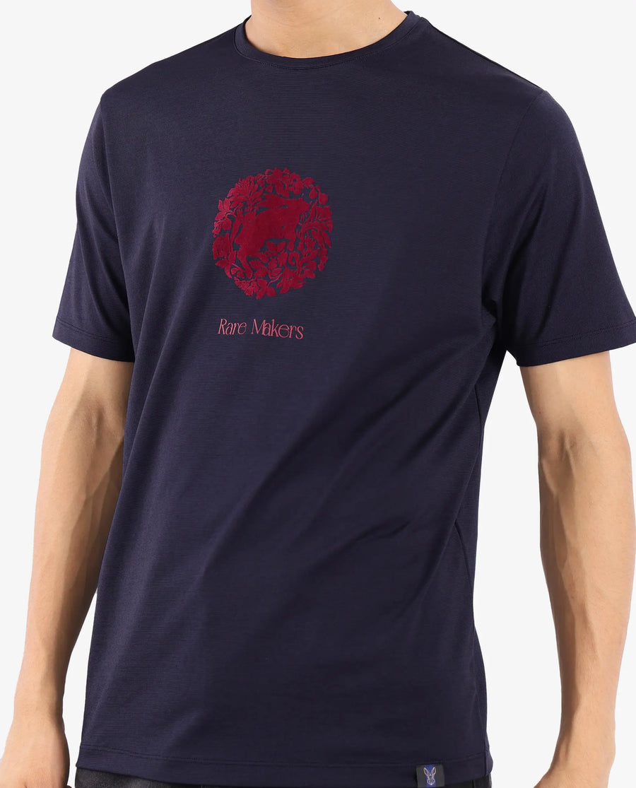 Rare Rabbit Men's Make Navy Cotton Graphic Print Regular Fit Half Sleeve Crew Neck T-Shirt