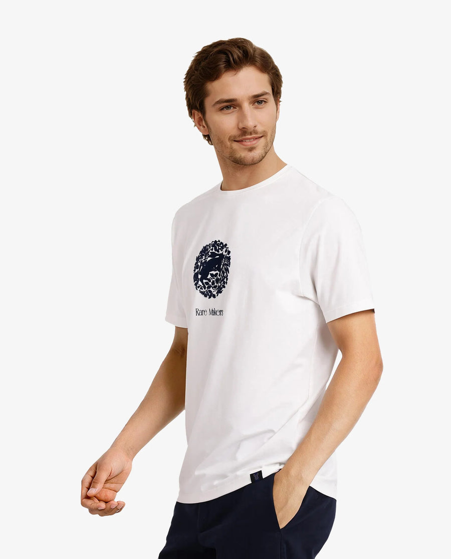 Rare Rabbit Men's Make Off White Cotton Graphic Print Regular Fit Half Sleeve Crew Neck T-Shirt