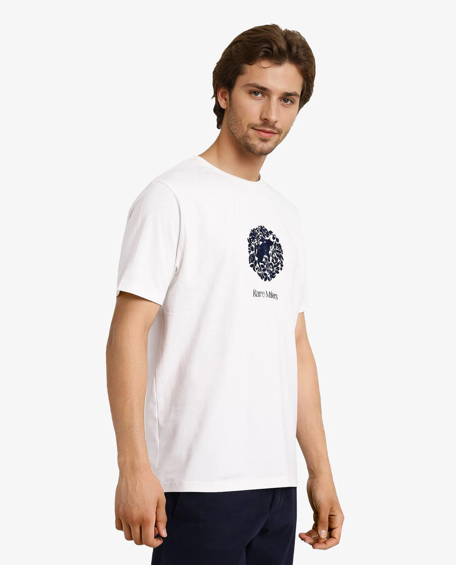 Rare Rabbit Men's Make Off White Cotton Graphic Print Regular Fit Half Sleeve Crew Neck T-Shirt