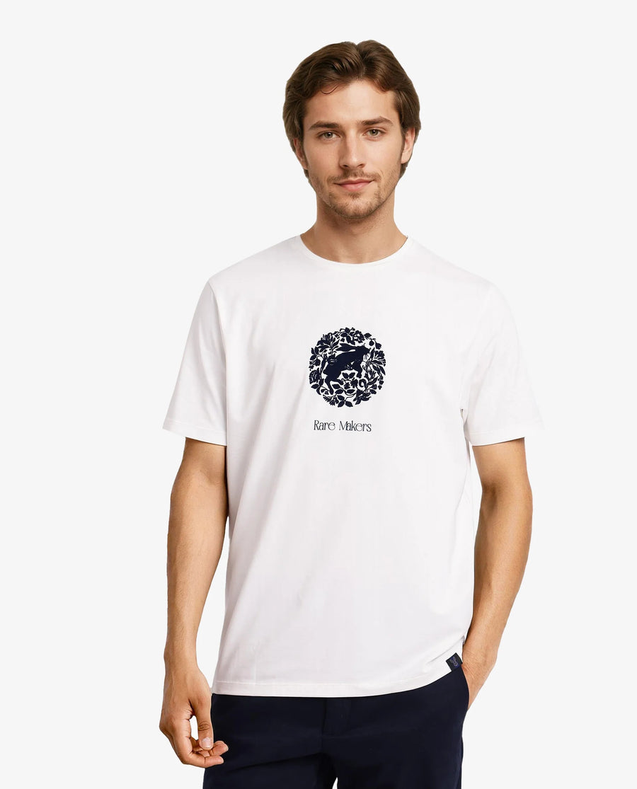 Rare Rabbit Men's Make Off White Cotton Graphic Print Regular Fit Half Sleeve Crew Neck T-Shirt