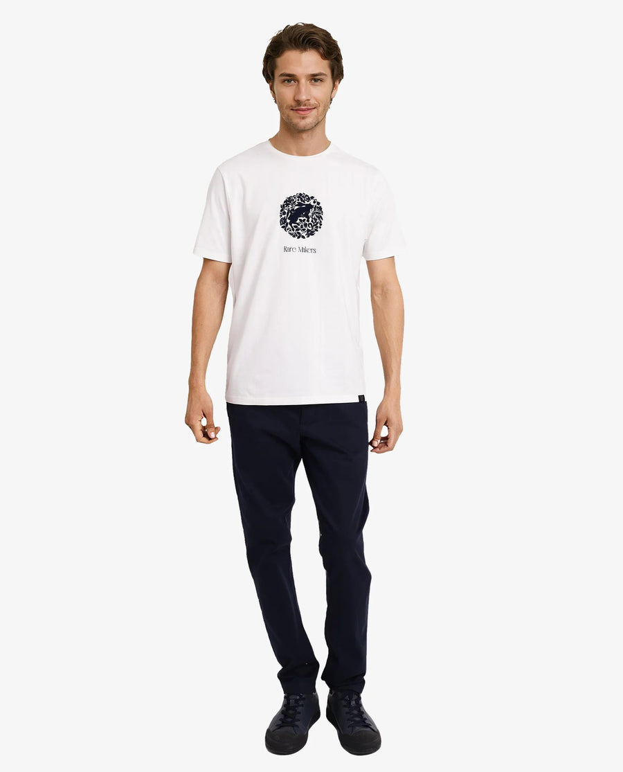 Rare Rabbit Men's Make Off White Cotton Graphic Print Regular Fit Half Sleeve Crew Neck T-Shirt
