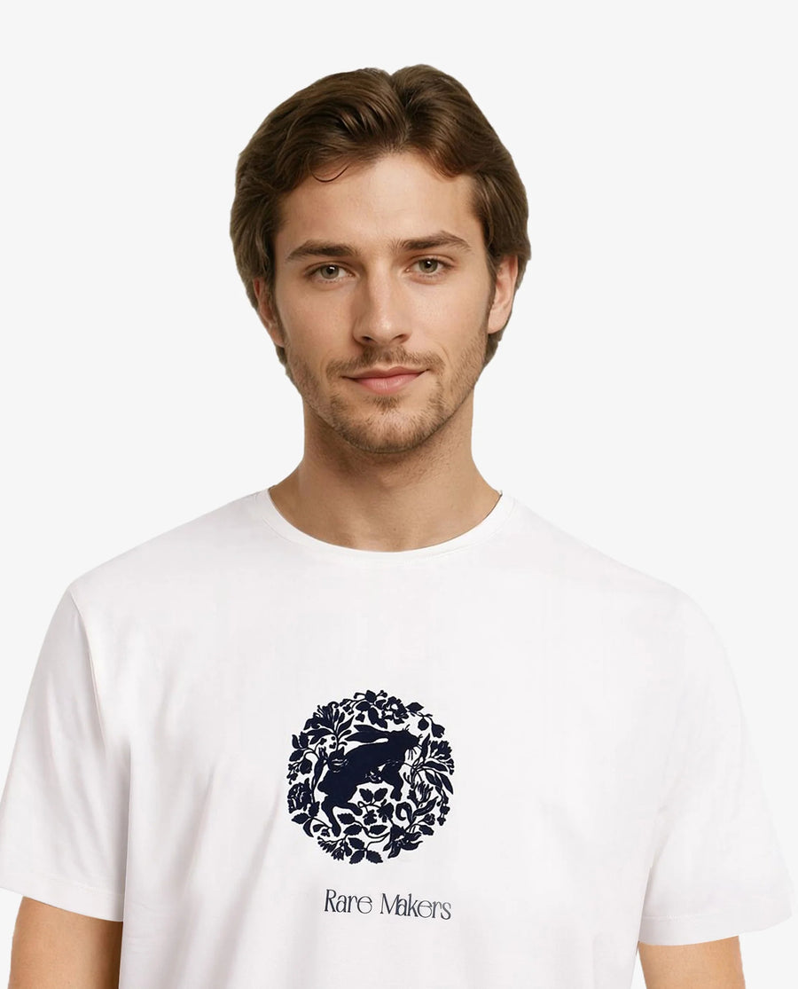 Rare Rabbit Men's Make Off White Cotton Graphic Print Regular Fit Half Sleeve Crew Neck T-Shirt