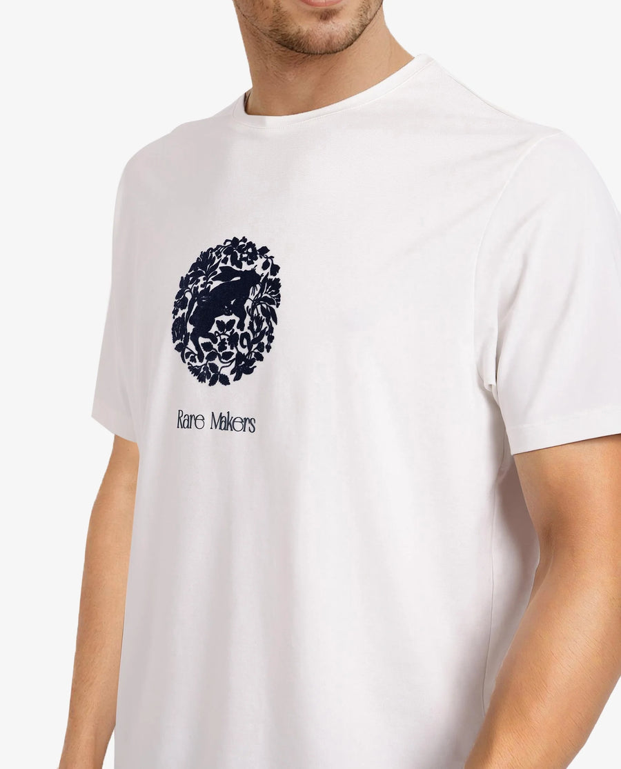 Rare Rabbit Men's Make Off White Cotton Graphic Print Regular Fit Half Sleeve Crew Neck T-Shirt