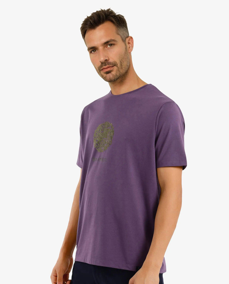 Rare Rabbit Men's Make Purple Cotton Graphic Print Regular Fit Half Sleeve Crew Neck T-Shirt