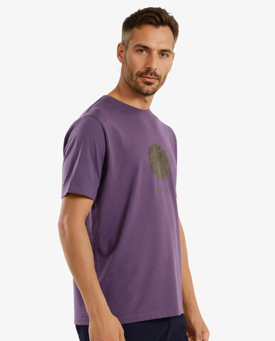 Rare Rabbit Men's Make Purple Cotton Graphic Print Regular Fit Half Sleeve Crew Neck T-Shirt
