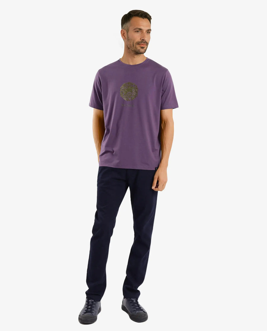 Rare Rabbit Men's Make Purple Cotton Graphic Print Regular Fit Half Sleeve Crew Neck T-Shirt