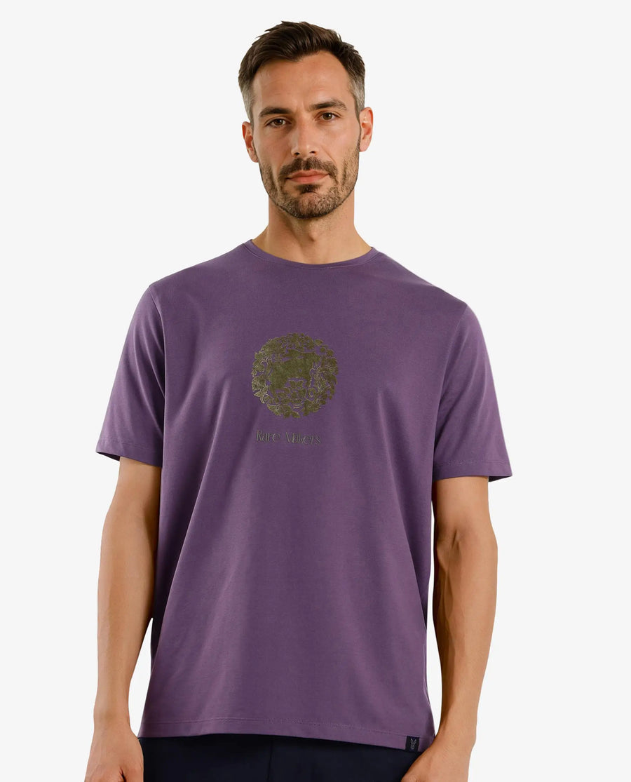 Rare Rabbit Men's Make Purple Cotton Graphic Print Regular Fit Half Sleeve Crew Neck T-Shirt