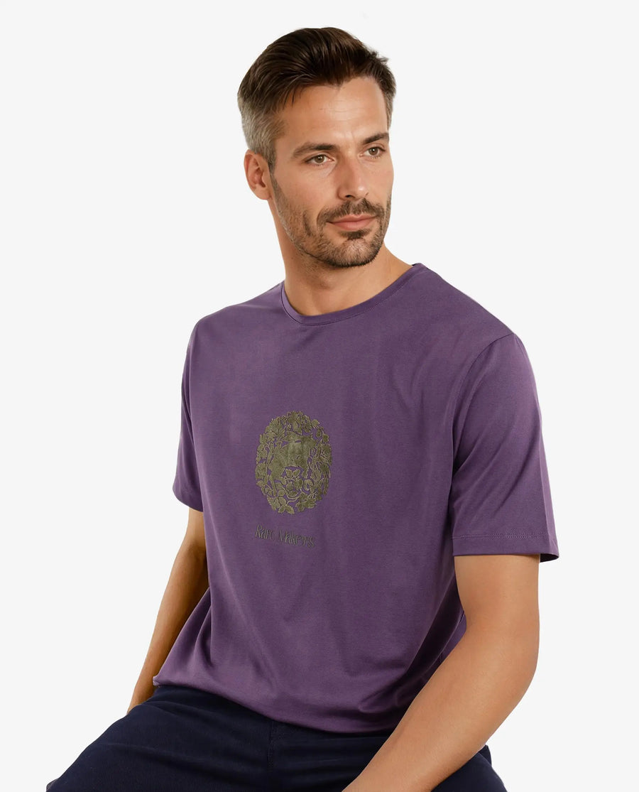 Rare Rabbit Men's Make Purple Cotton Graphic Print Regular Fit Half Sleeve Crew Neck T-Shirt