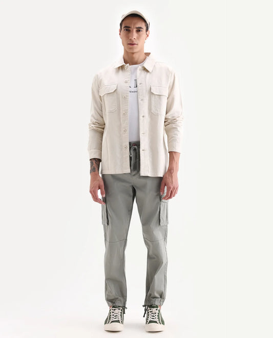 Rare Rabbit Men's Maks Dusky Olive Cotton Plain Regular Fit Trouser