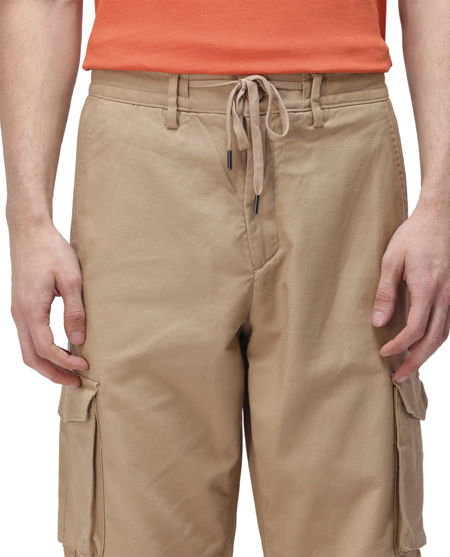 Rare Rabbit Men's Maks Khaki Cotton Plain Regular Fit Trouser