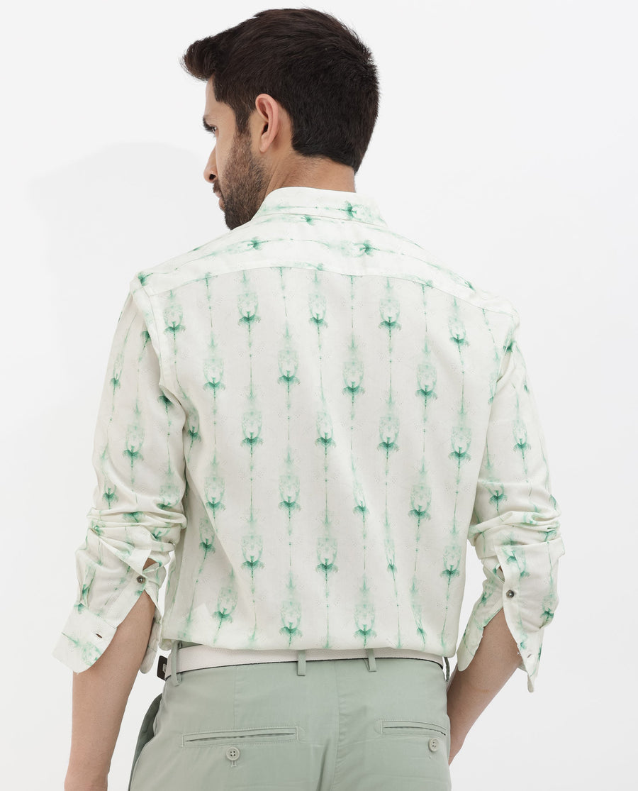 Rare Rabbit Men's Mallard Light Green Viscose Decorative Print Regular Fit Full Sleeve Collared Shirt