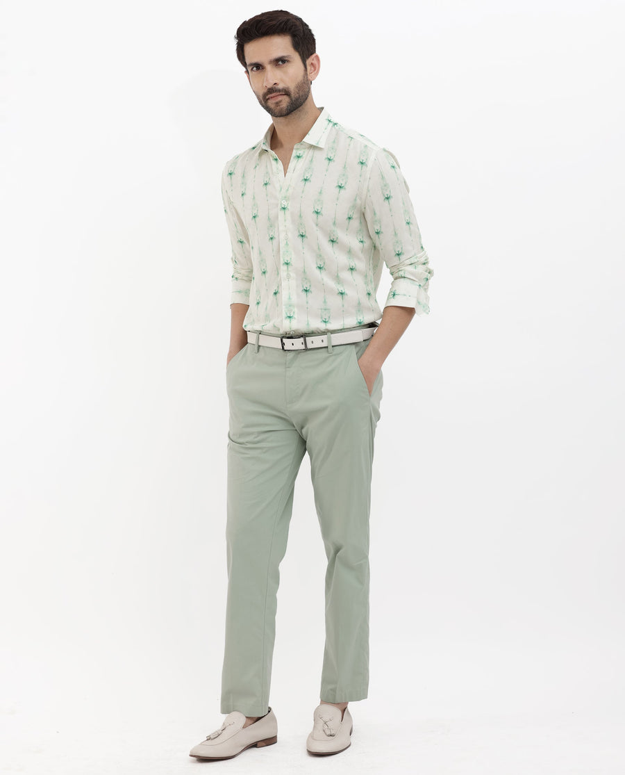 Rare Rabbit Men's Mallard Light Green Viscose Decorative Print Regular Fit Full Sleeve Collared Shirt