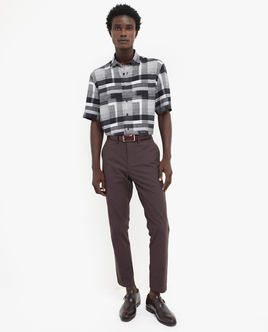 Rare Rabbit Men's Mallor Black Viscose Geometric Print Boxy Fit Half Sleeve Collared Shirt