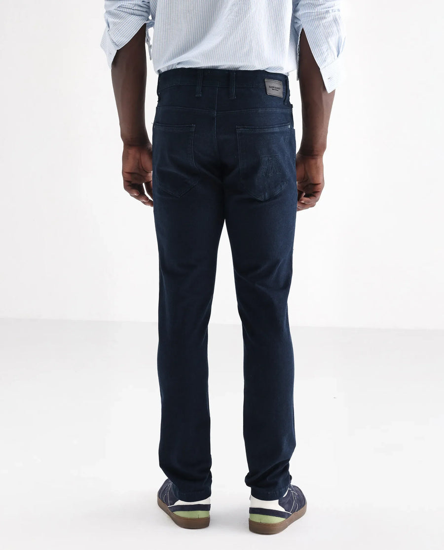 Rare Rabbit Men's Mambo Navy Cotton Plain Hawk Slim Fit Jeans