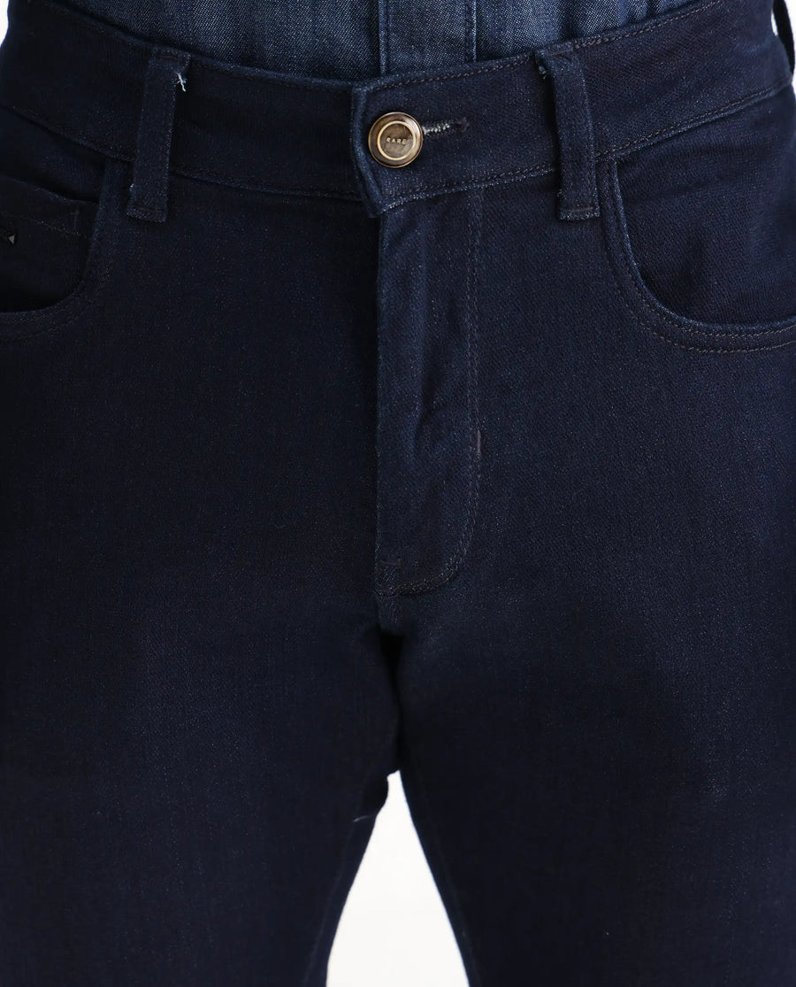 Rare Rabbit Men's Manado Dark Navy Cotton Blend Plain Hawk Slim Fit Jeans