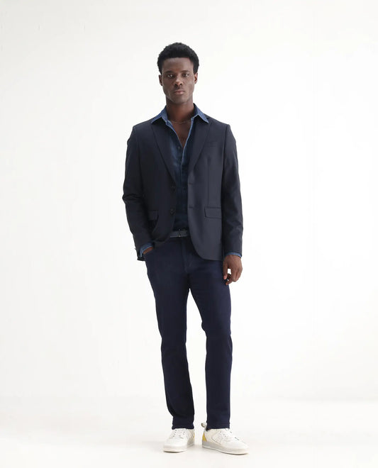 Rare Rabbit Men's Manado Dark Navy Cotton Blend Plain Hawk Slim Fit Jeans