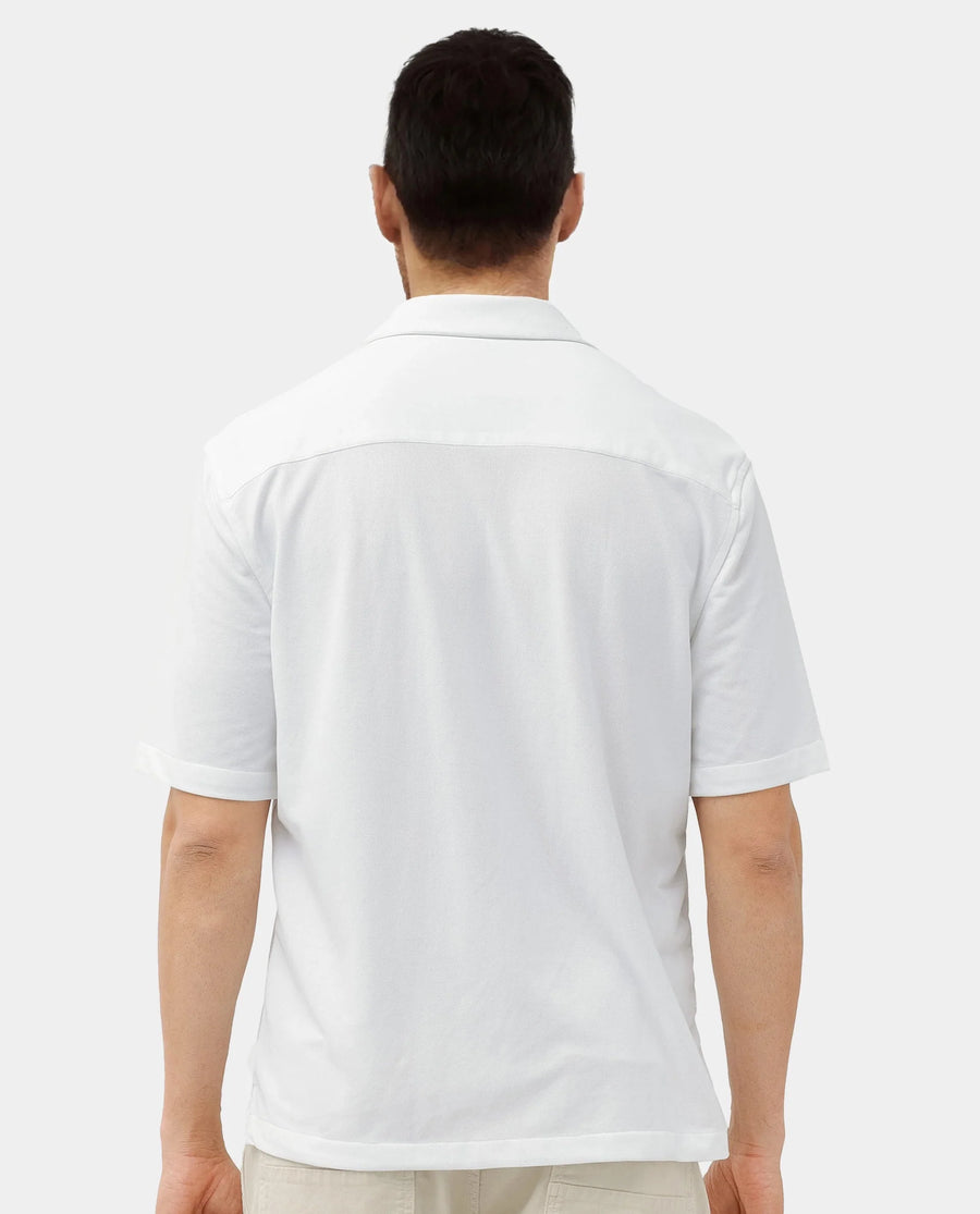 Rare Rabbit Men's Manga White Cotton Plain Regular Fit Half Sleeve Cuban Collar Shirt