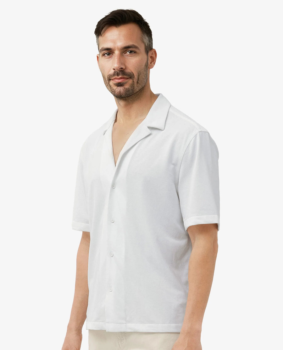 Rare Rabbit Men's Manga White Cotton Plain Regular Fit Half Sleeve Cuban Collar Shirt