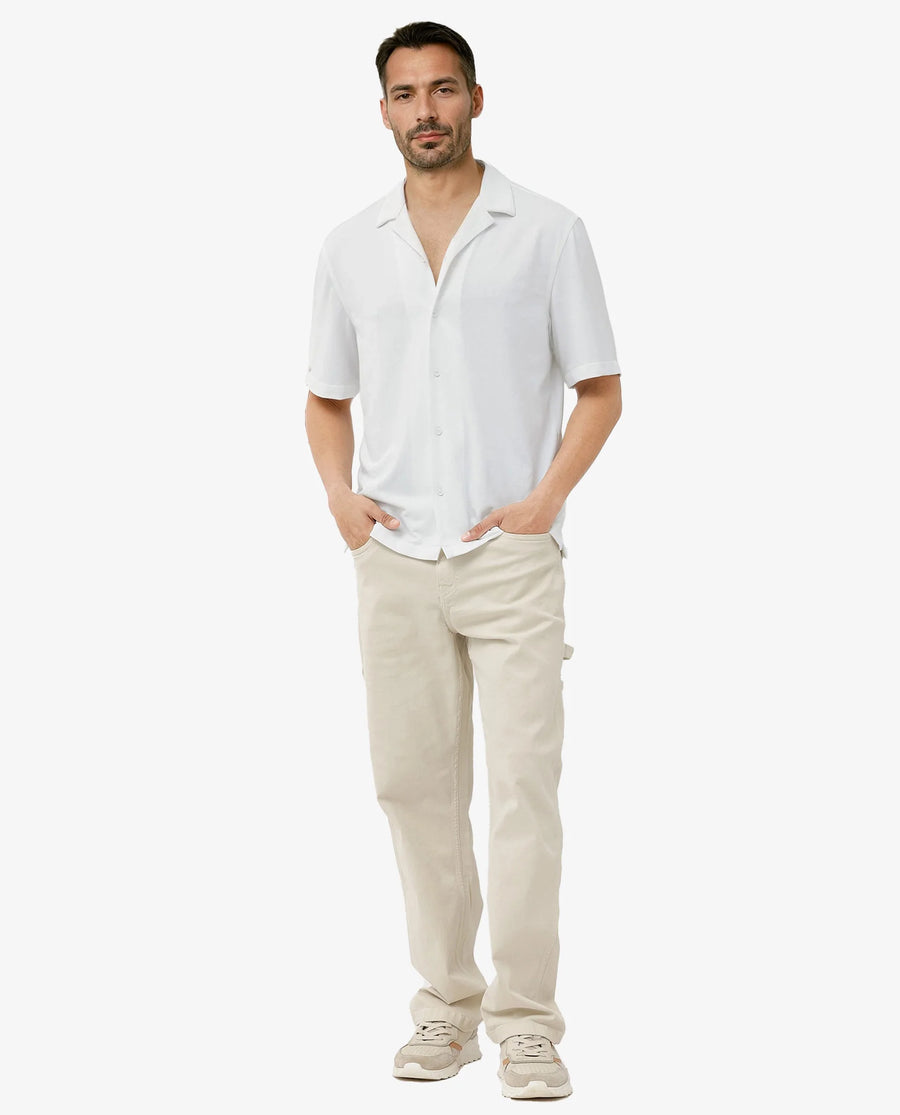 Rare Rabbit Men's Manga White Cotton Plain Regular Fit Half Sleeve Cuban Collar Shirt