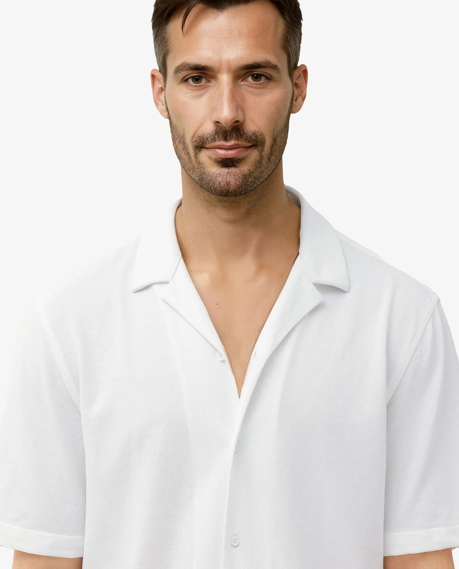 Rare Rabbit Men's Manga White Cotton Plain Regular Fit Half Sleeve Cuban Collar Shirt